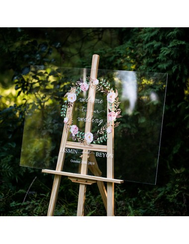 Tableau de bienvenue Mariage en plexiglass orné de belles fleurs sauvages