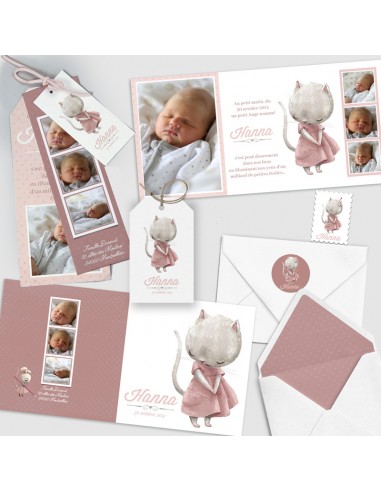 Faire Part Naissance Triptyque Illustration Chat Collection Hanna