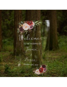 Collection Jessica Plaque de bienvenue personnalisée en acrylique A4/A3/A2/A1  pour mariage Plaque acrylique Bienvenue au mariage de avec détails 3D -   France