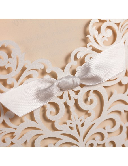 Faire part mariage taupe ruban blanc faire part select Romance 49615