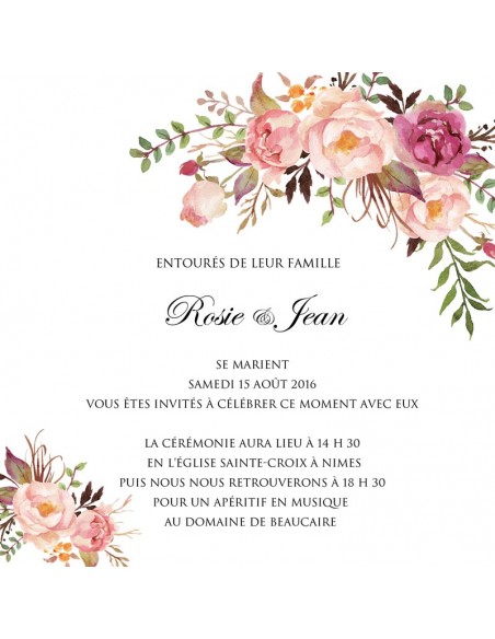 Faire-part Mariage Roses Bordeaux Pèche - Collection Rosie